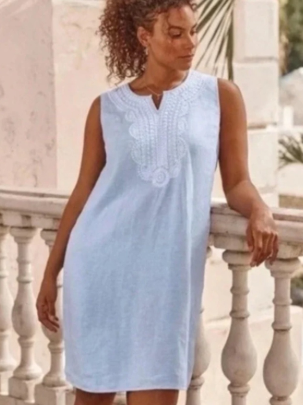 J. Jill Love Linen Embroidered Sleeveless Dress – Blue/White – Size Medium – EUC